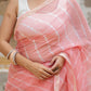 Peach Lehriya Kota Doria saree