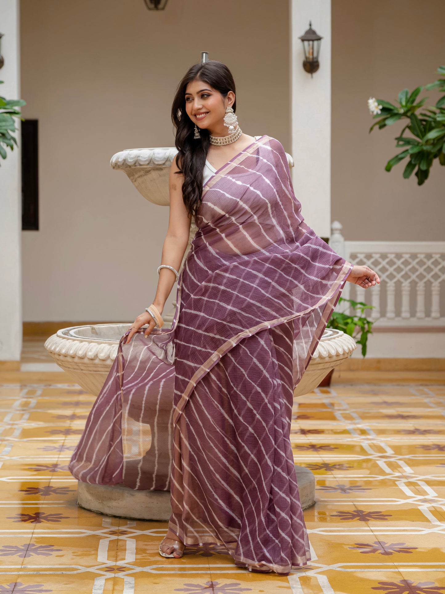 Wine Lehriya Kota Doria saree
