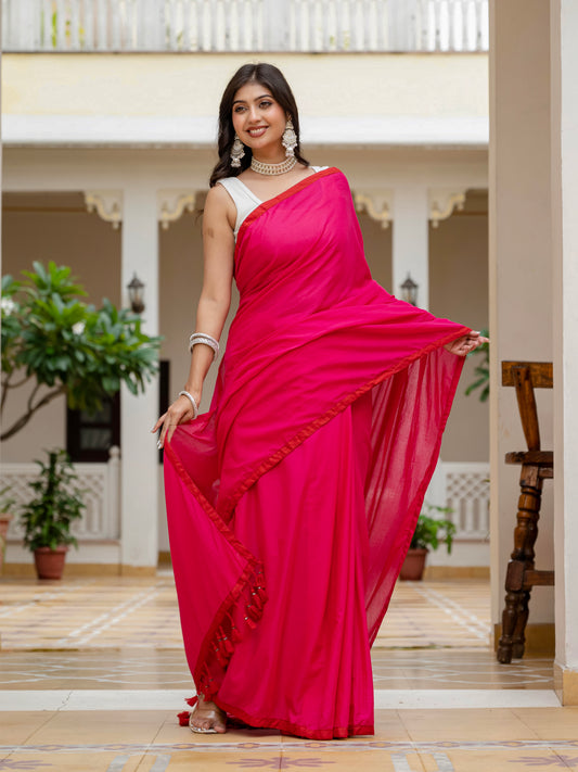 Rani pink saree with tussels