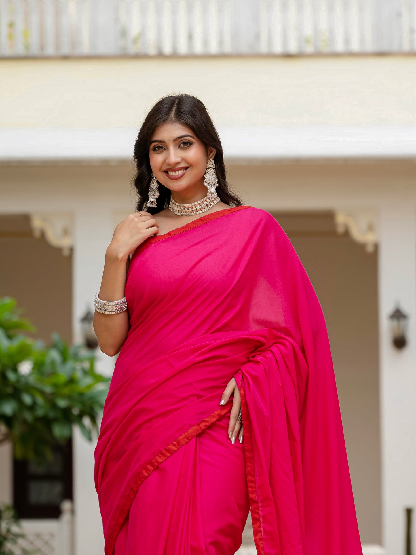 Rani pink saree with tussels