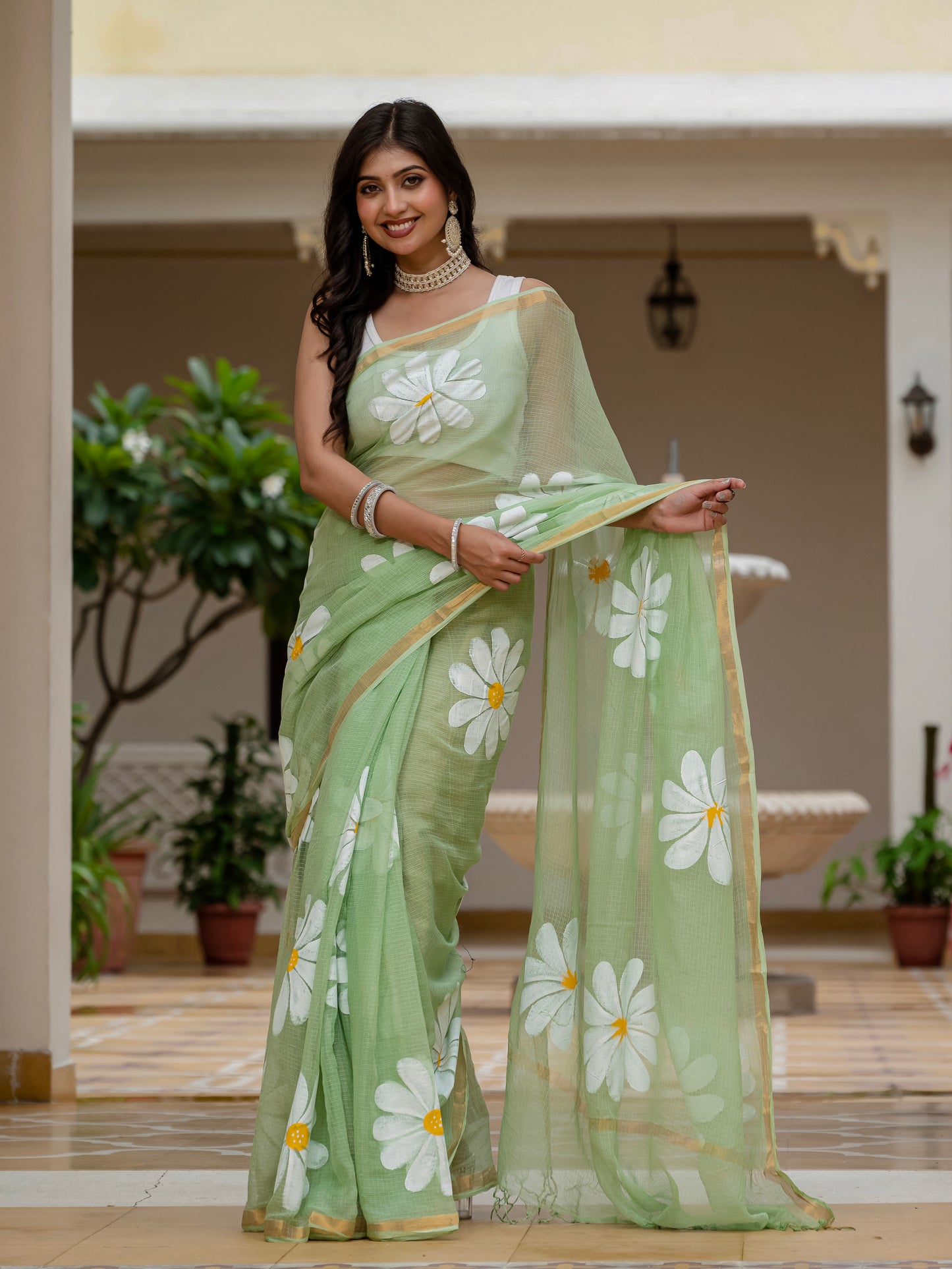 Green HandPainted pure Kota Doria saree