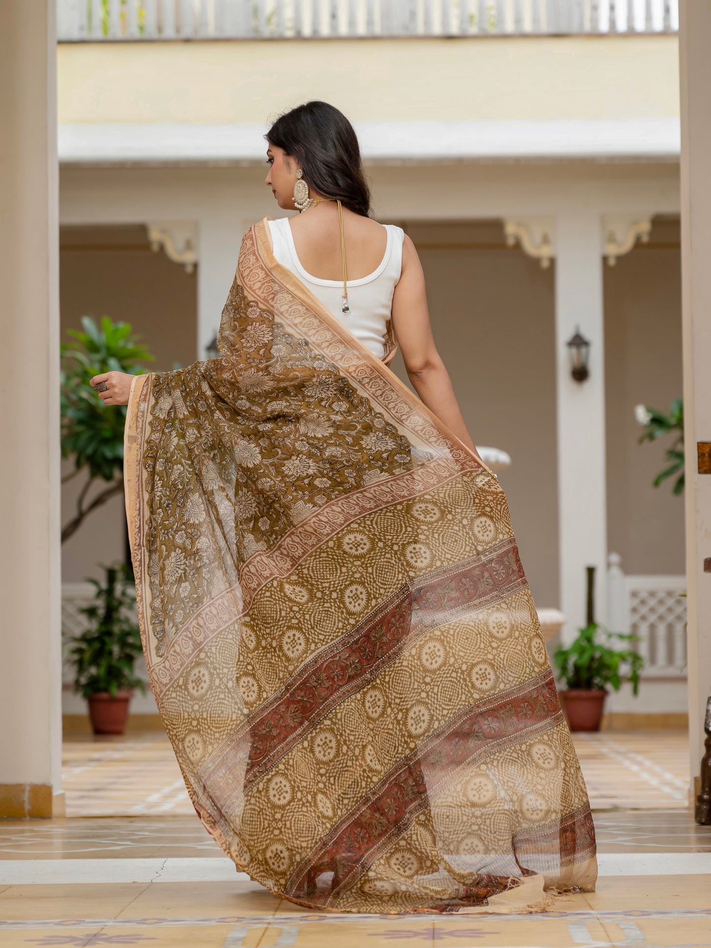 Green Bagh Printed Hand Block Kota Doria Saree