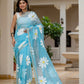 Sky blue HandPainted pure Kota Doria saree