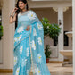 Sky blue HandPainted pure Kota Doria saree