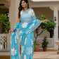 Sky blue HandPainted pure Kota Doria saree