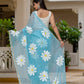 Sky blue HandPainted pure Kota Doria saree