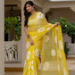 Yellow HandPainted pure Kota Doria saree