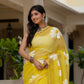 Yellow HandPainted pure Kota Doria saree