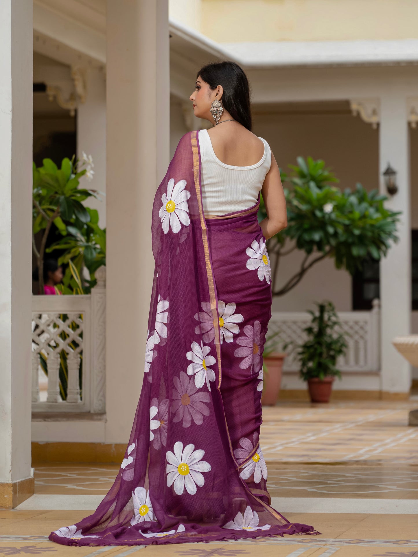 Wine HandPainted pure Kota Doria saree