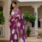 Wine HandPainted pure Kota Doria saree