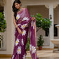 Wine HandPainted pure Kota Doria saree