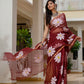 Maroon HandPainted pure Kota Doria saree
