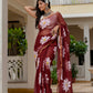 Maroon HandPainted pure Kota Doria saree