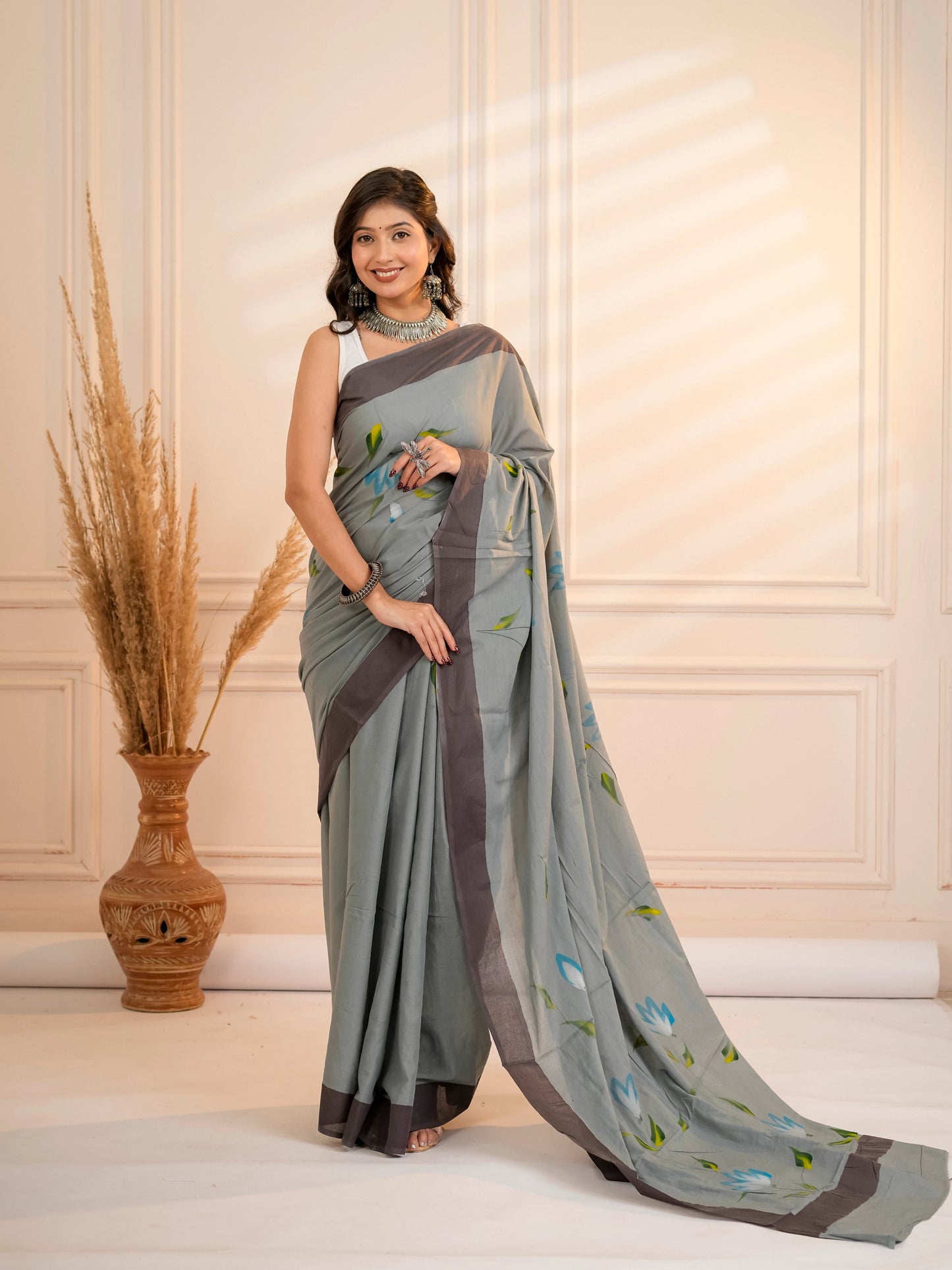Grey Hand painted saree