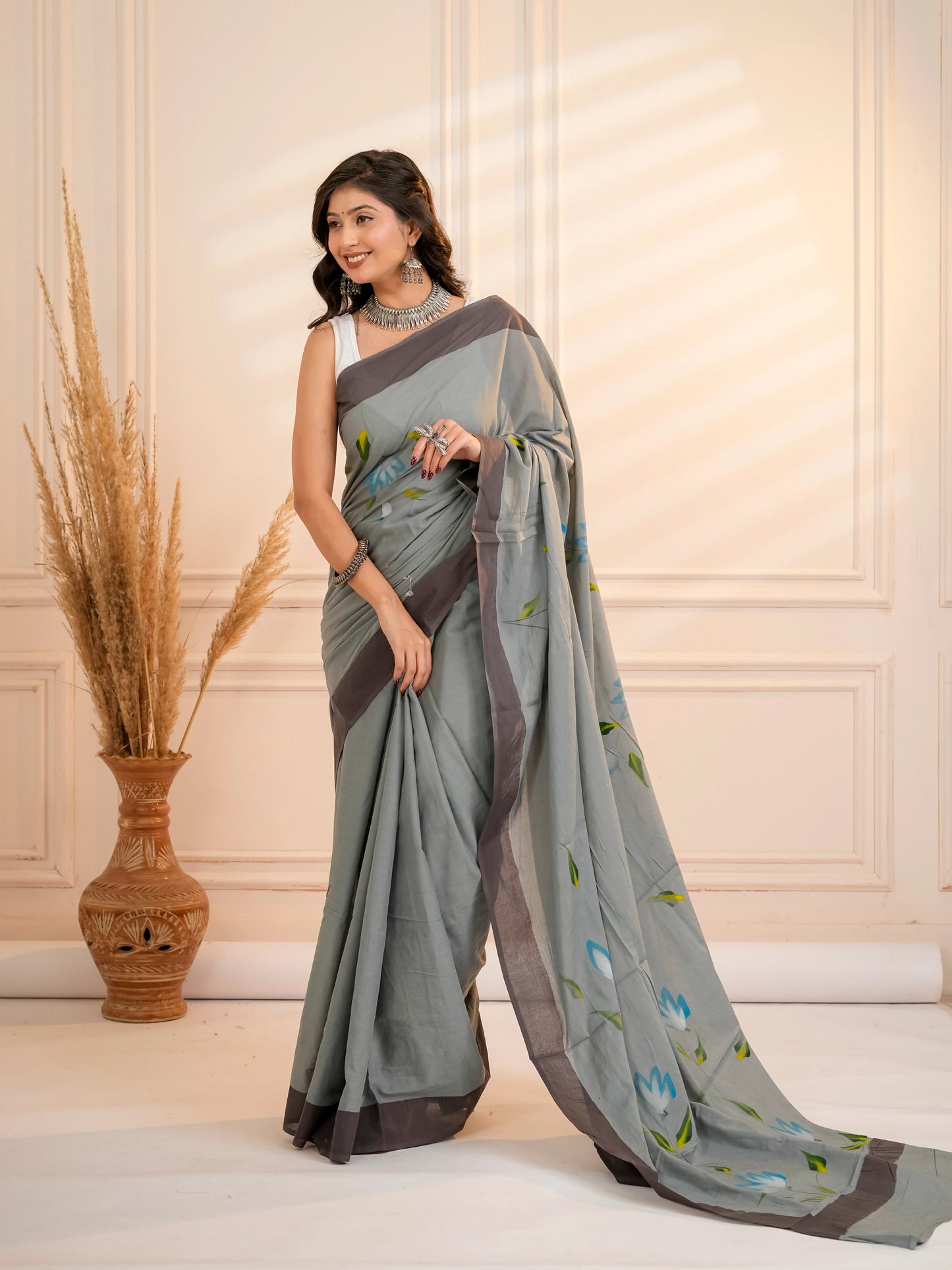 Grey Hand painted saree
