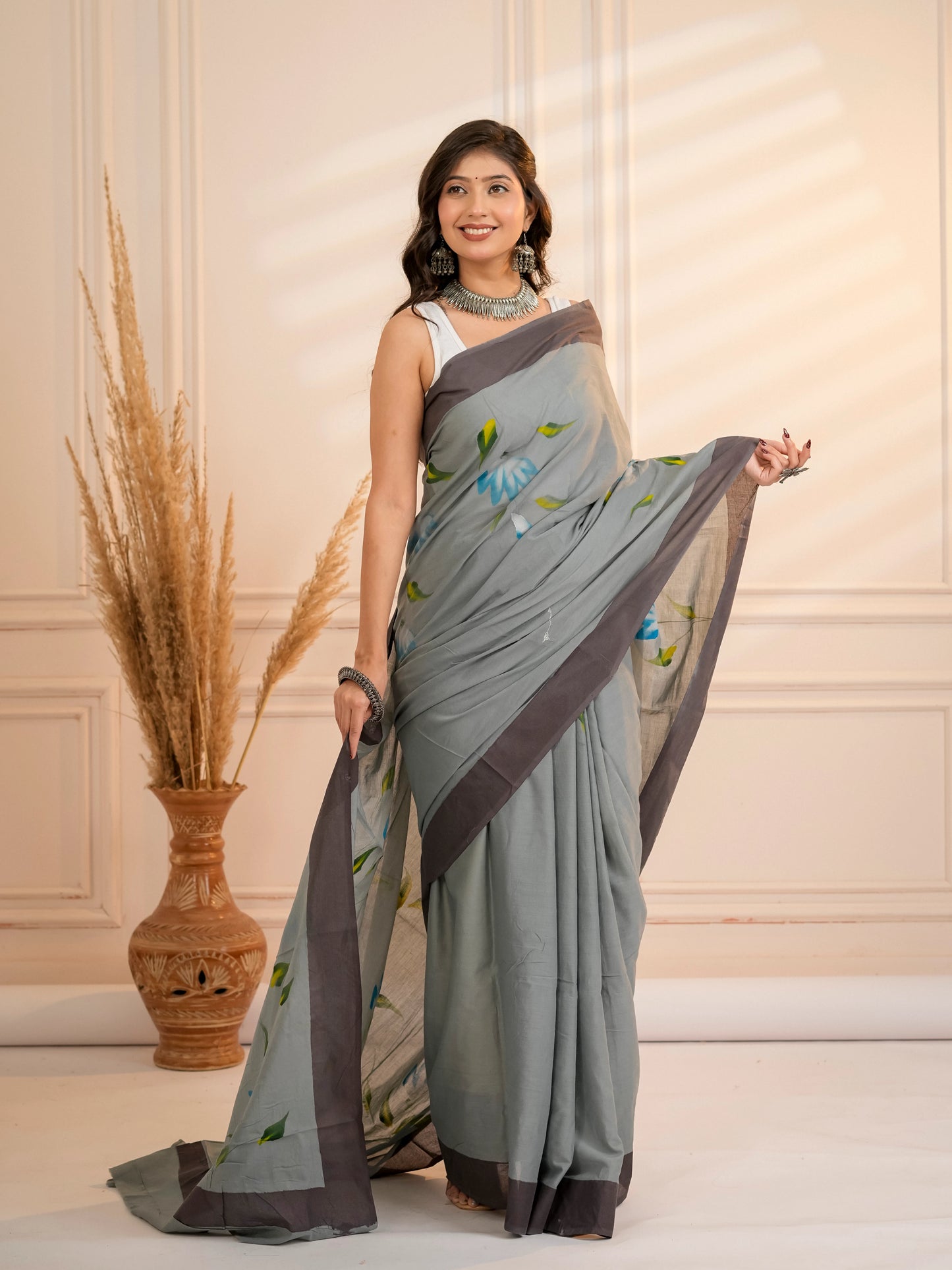 Grey Hand painted saree