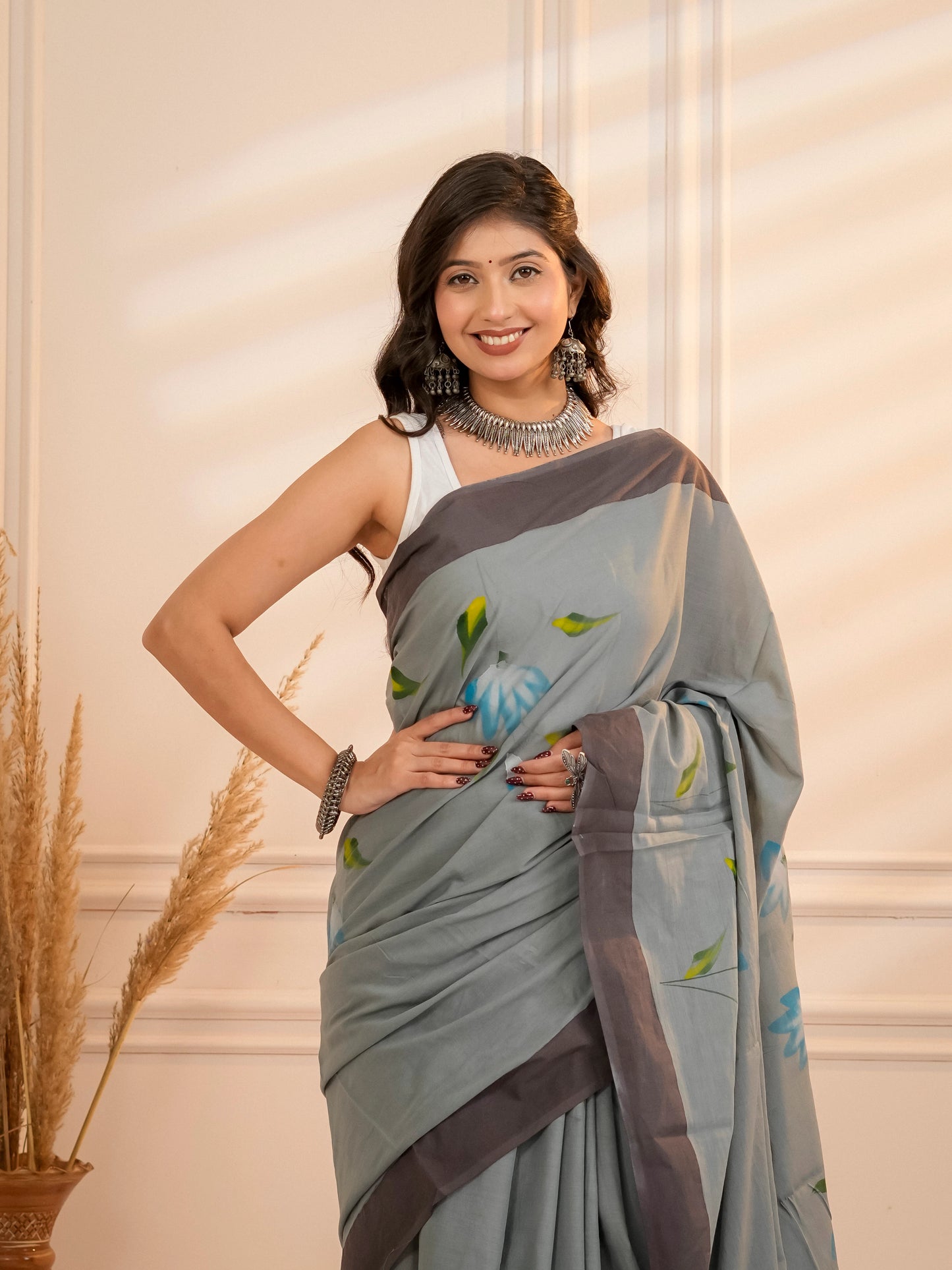 Grey Hand painted saree