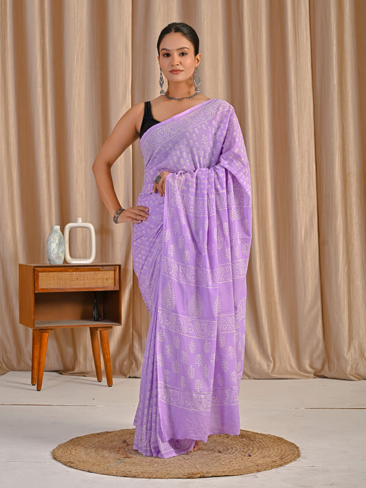 Lavender pure mul saree