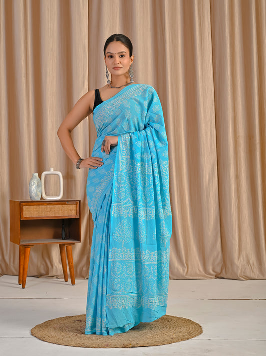 Blue bootie pure mul mul saree