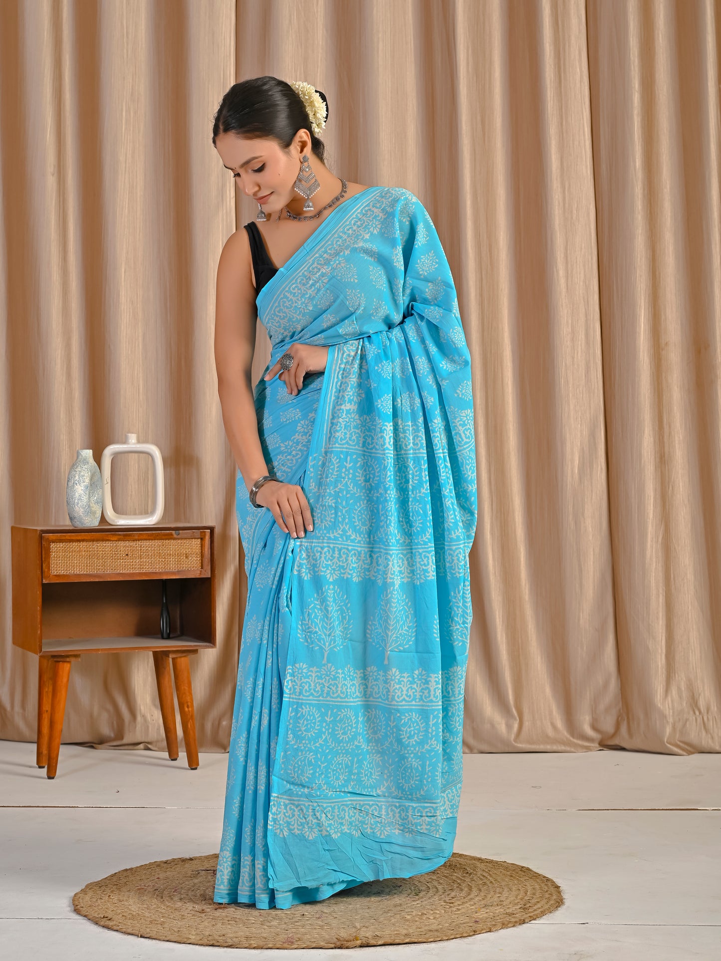 Blue bootie pure mul mul saree