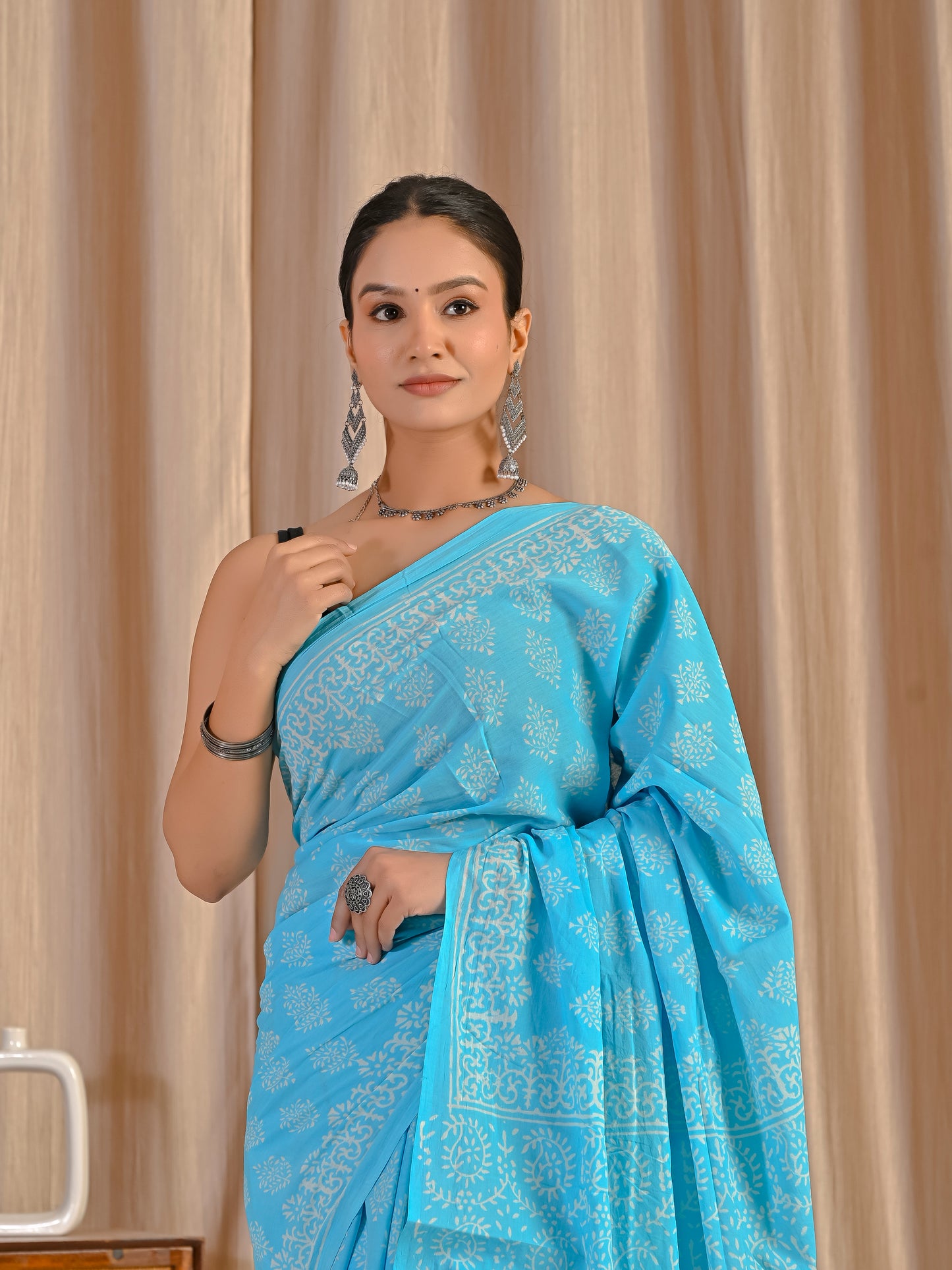 Blue bootie pure mul mul saree