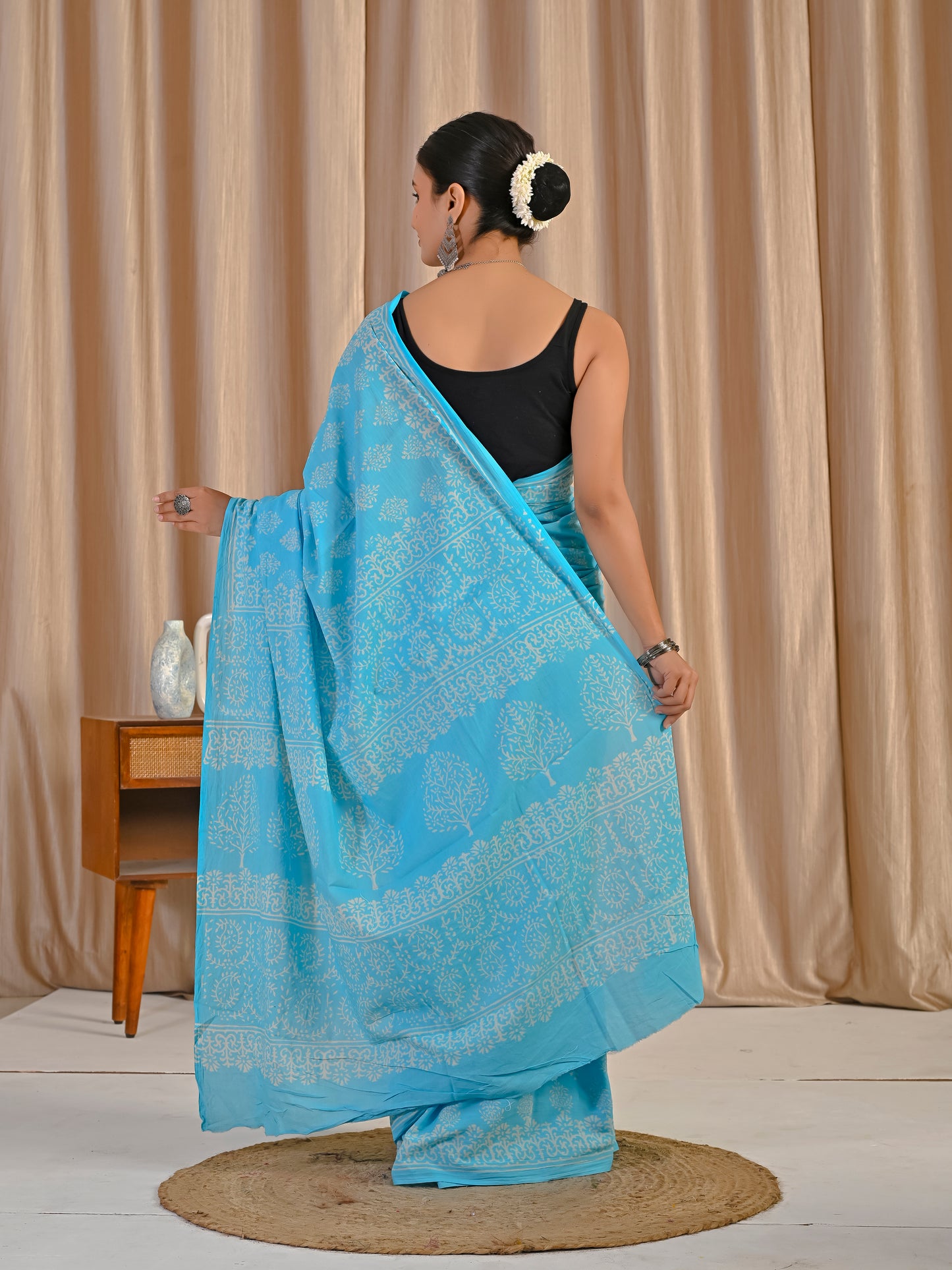 Blue bootie pure mul mul saree