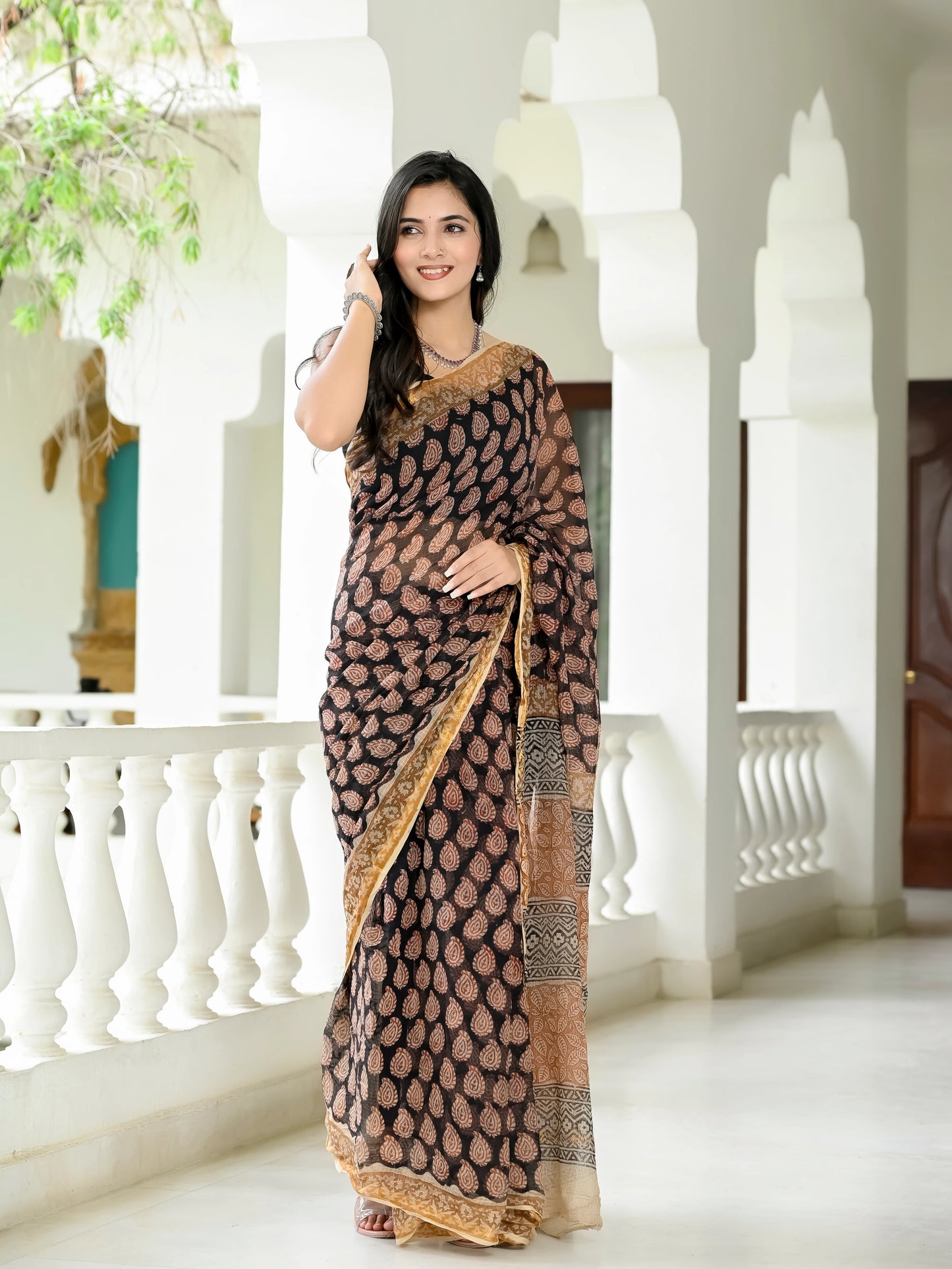 Bagru Kairi Printed Hand Block Kota Doria Saree