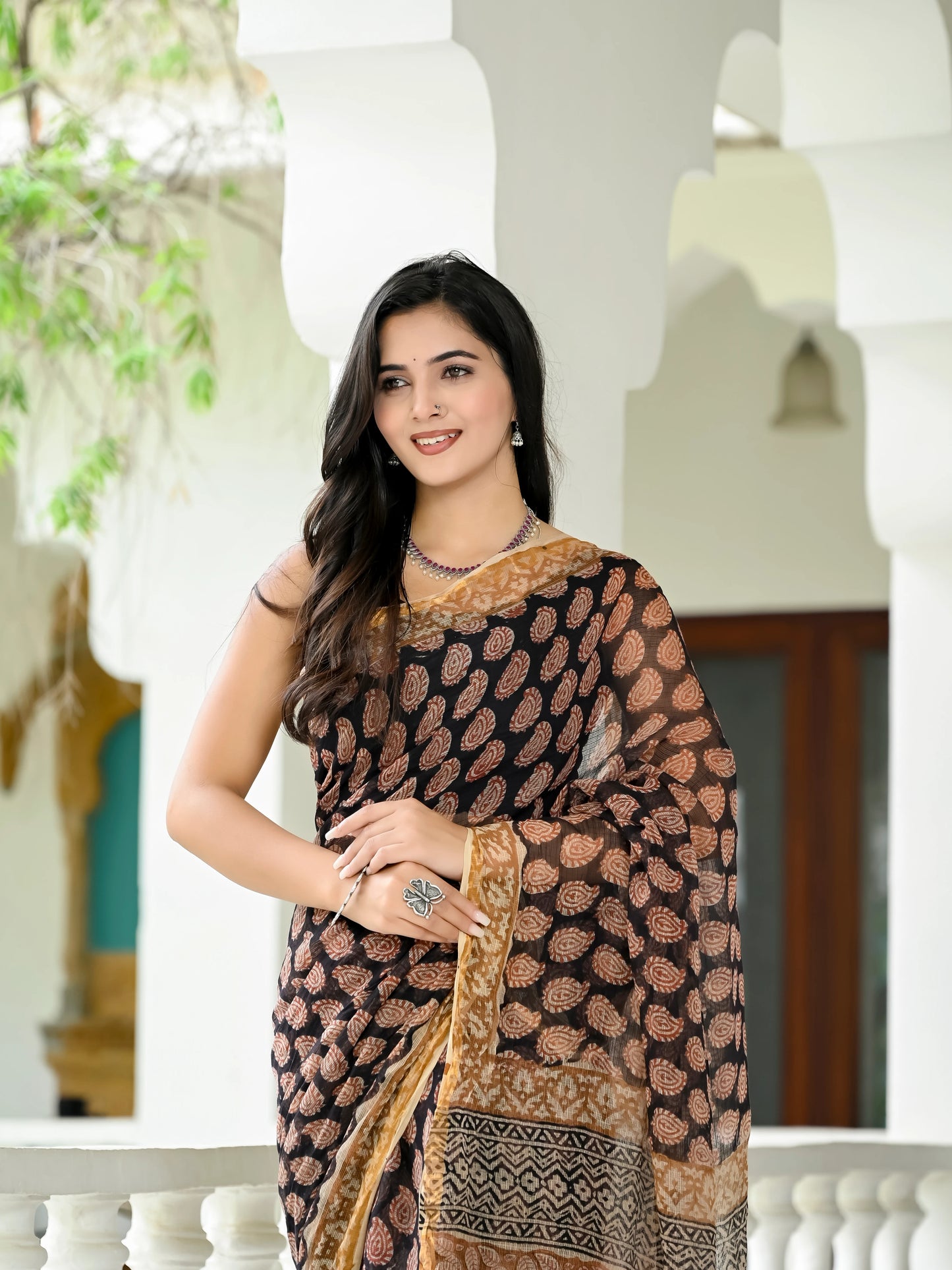 Bagru Kairi Printed Hand Block Kota Doria Saree