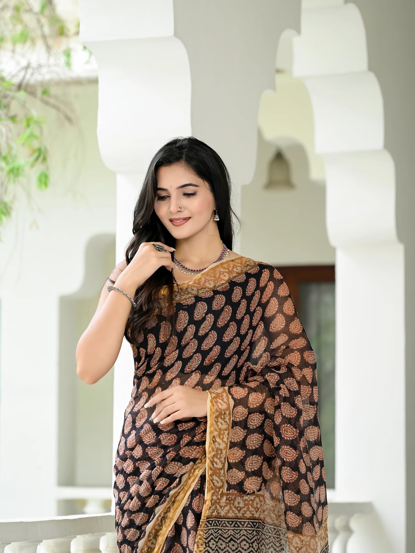 Bagru Kairi Printed Hand Block Kota Doria Saree