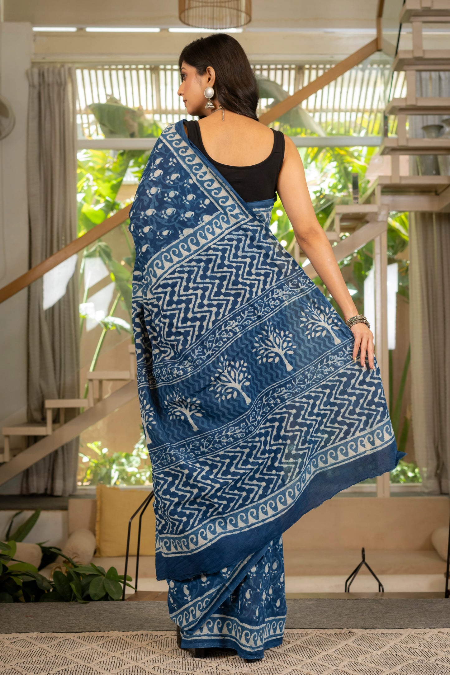 Indigo bootie pure mul saree