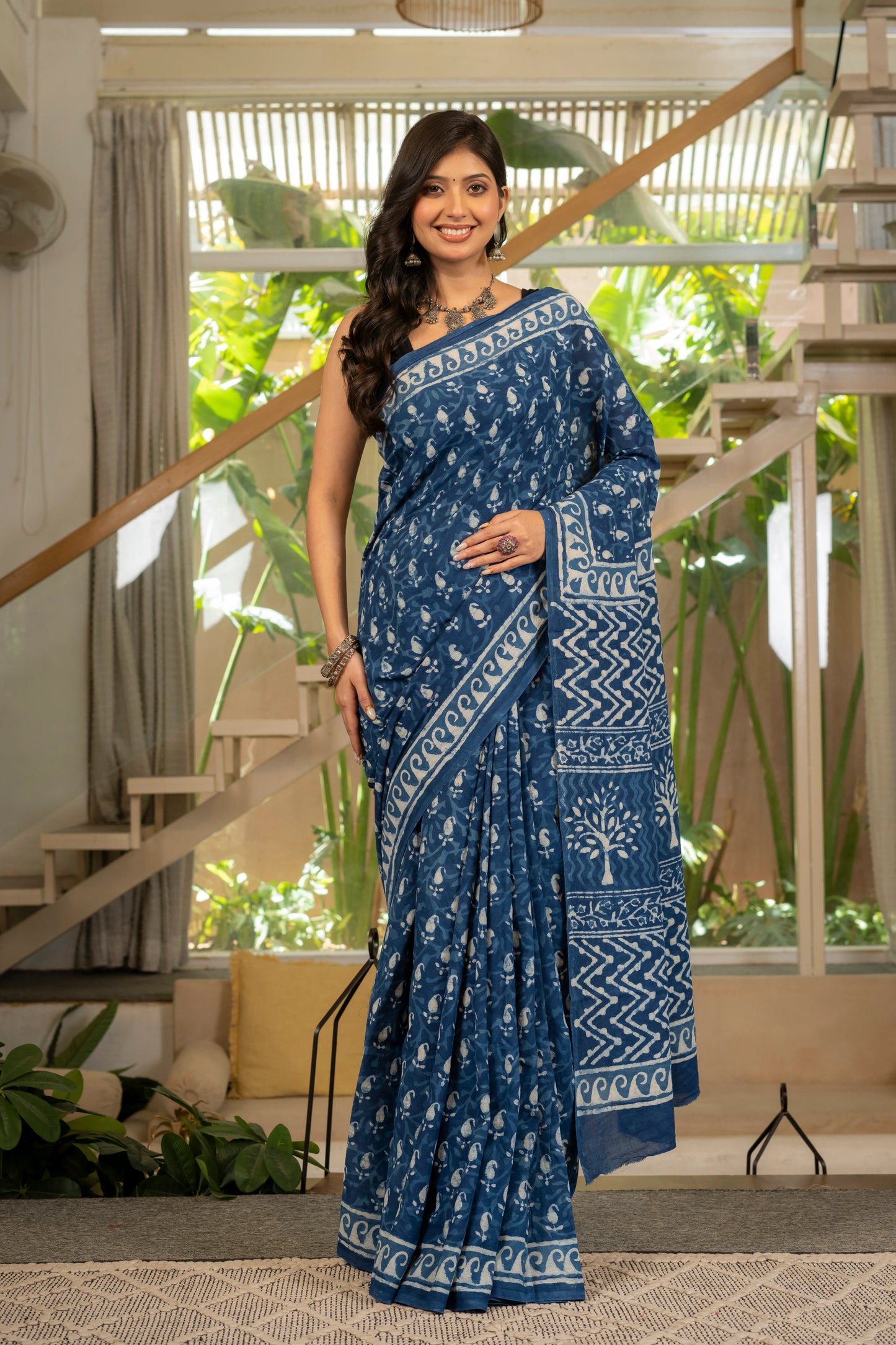 Indigo bootie pure mul saree