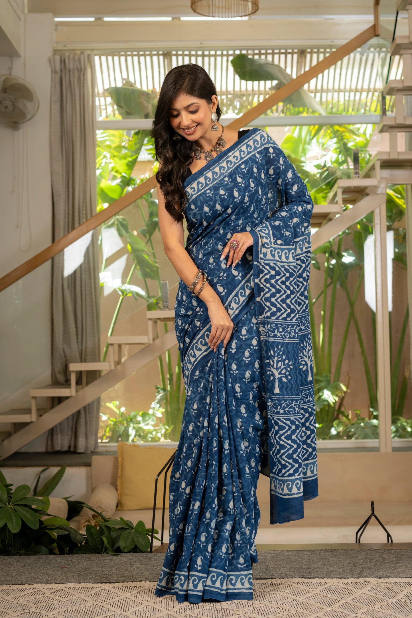 Indigo bootie pure mul saree