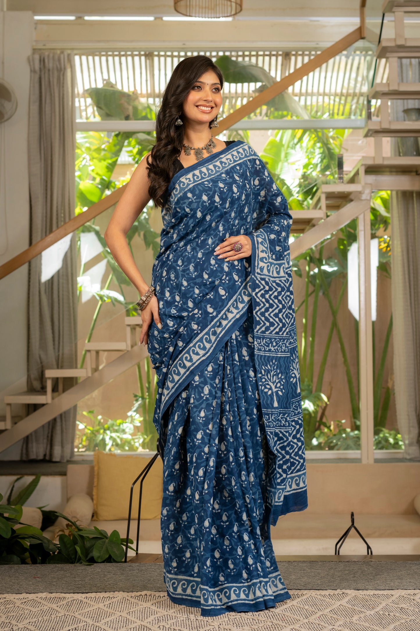 Indigo bootie pure mul saree