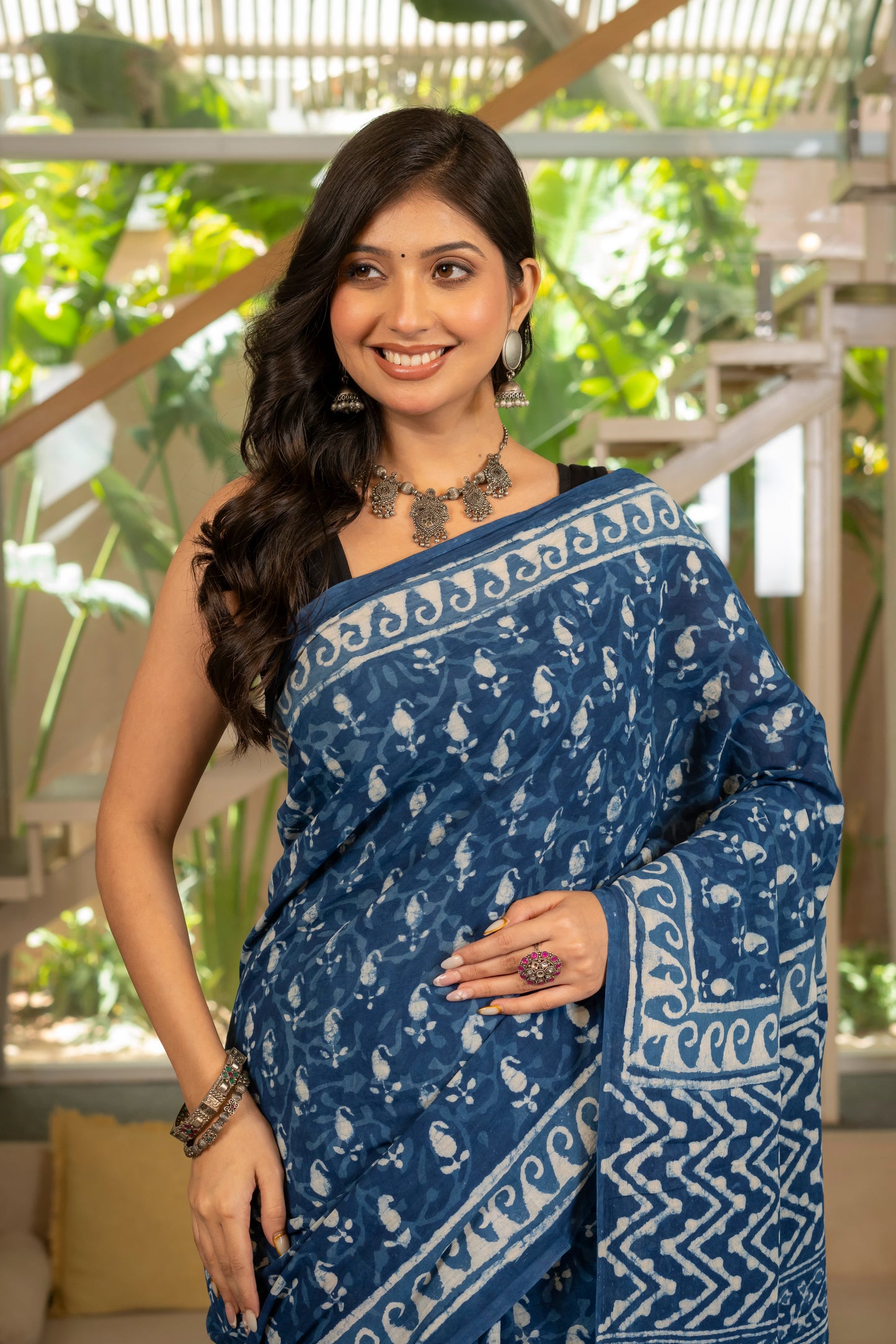 Indigo bootie pure mul saree