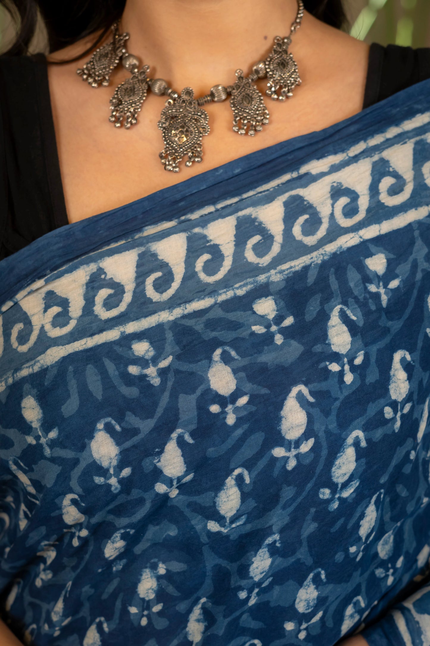 Indigo bootie pure mul saree