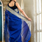 Navy blue color kota silk sarees with heavy zari border