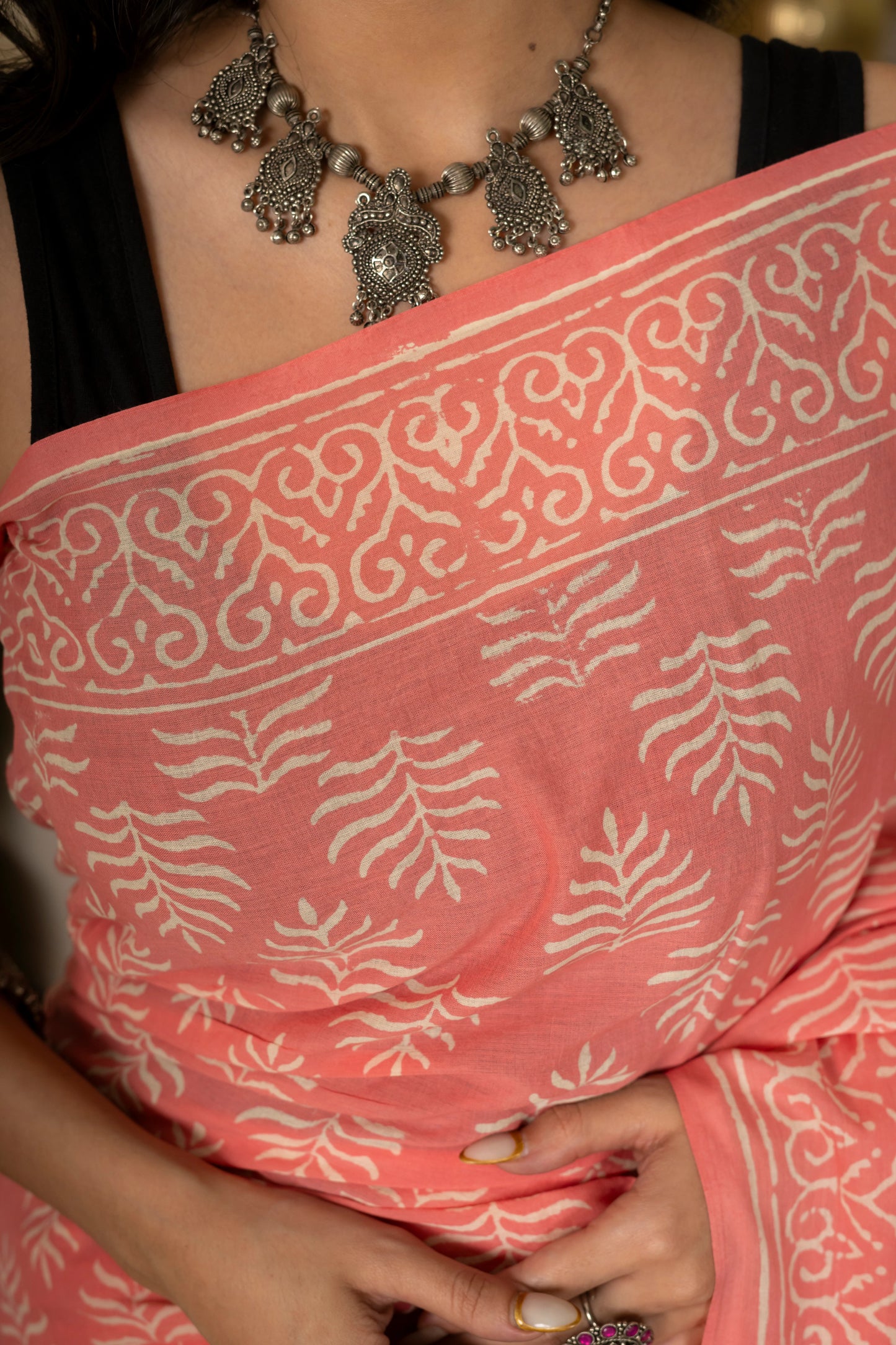 Peach bootie pure mul saree