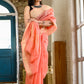 Peach color kota silk saree with heavy golden zari border