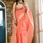 Peach color kota silk saree with heavy golden zari border