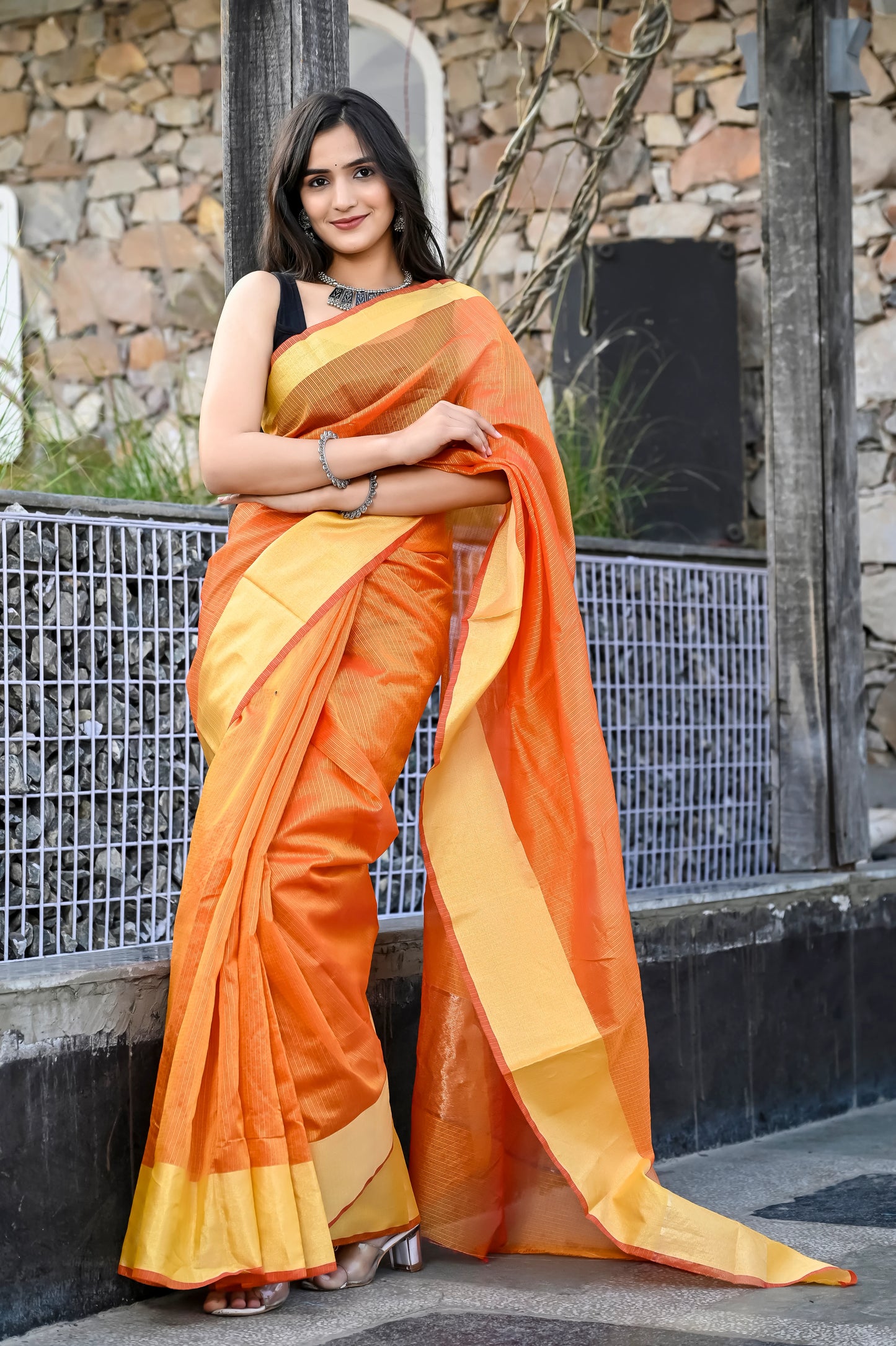 Orange Color Kota Silk Saree With Heavy Border Jaipur Tex orange-color-kota-silk-saree-with-heavy-border-jaipur-tex