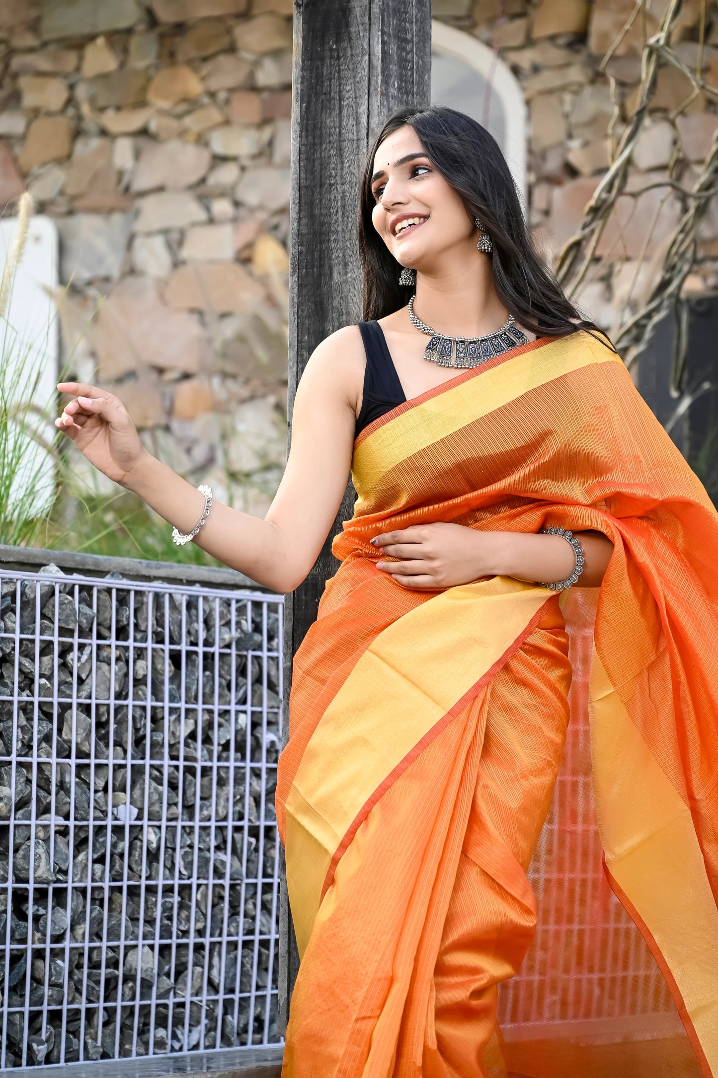 Orange Color Kota Silk Saree With Heavy Border Jaipur Tex orange-color-kota-silk-saree-with-heavy-border-jaipur-tex