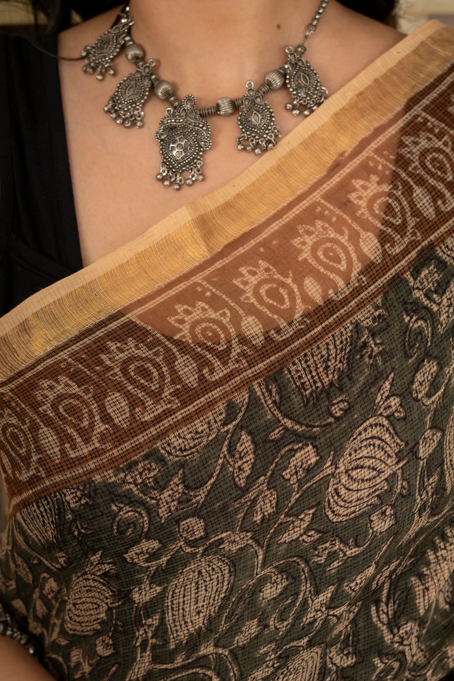 Bagru green lotus pure kota doriya saree