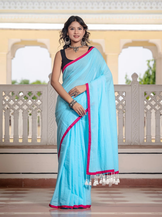 Sky Blue Pure Mul Cotton Saree