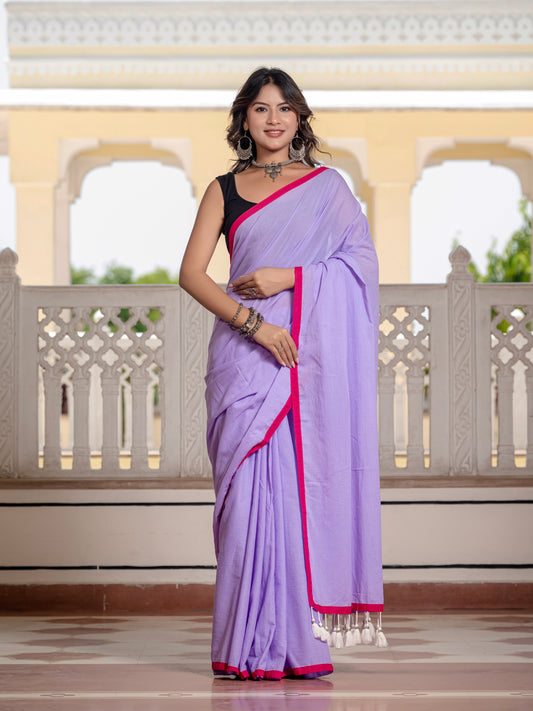 Light Purple Pure Mul Cotton Saree