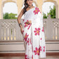 White Hand Printed Pure Mul Cotton Saree