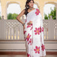 White Hand Printed Pure Mul Cotton Saree