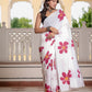 White Hand Printed Pure Mul Cotton Saree