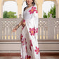 White Hand Printed Pure Mul Cotton Saree