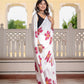 White Hand Printed Pure Mul Cotton Saree