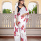White Hand Printed Pure Mul Cotton Saree